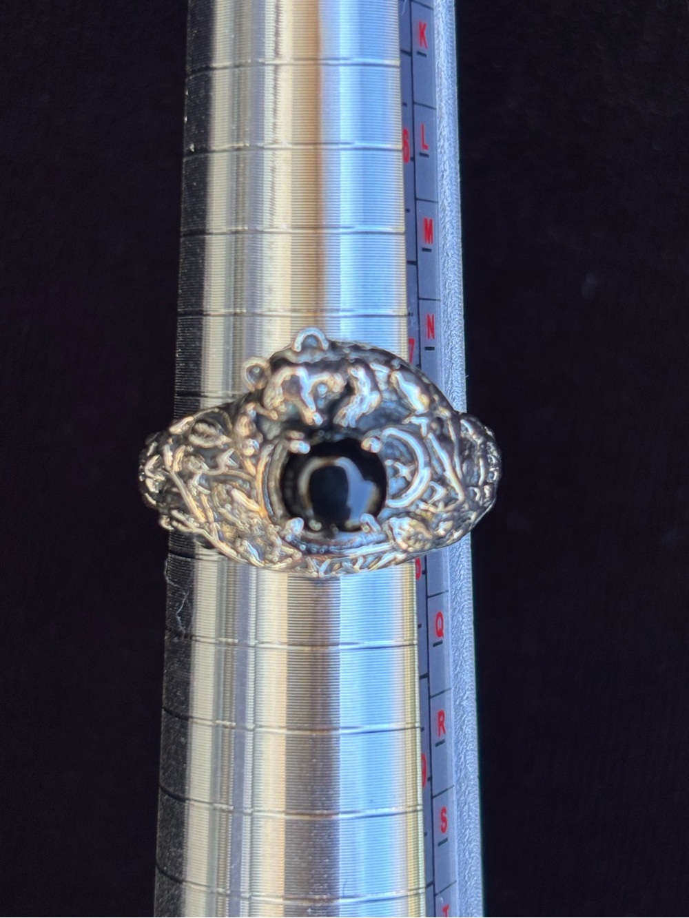 New! Custom Sterling Silver Onyx Whimsical Bear Ring - Size 7.75